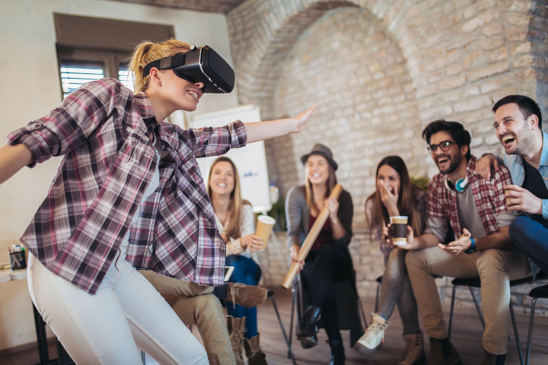 Business people using VR glasses